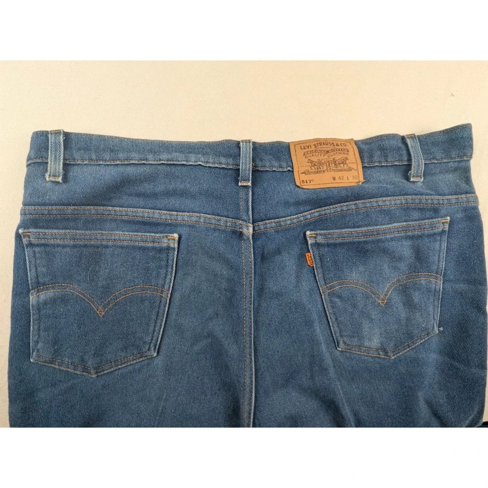 Vintage Levis 517 Orange Tab Mens 42x30 Blue Bootcut Jeans Made in USA 0396